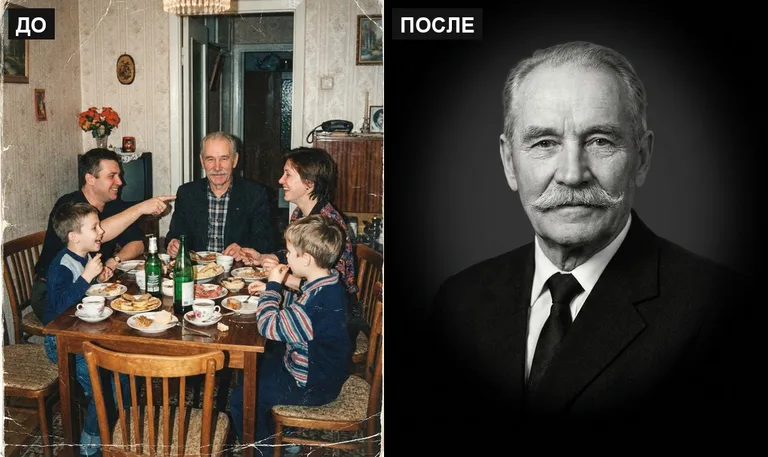 Ретушь фото на памятник — выделение из группового: до и после в Москве