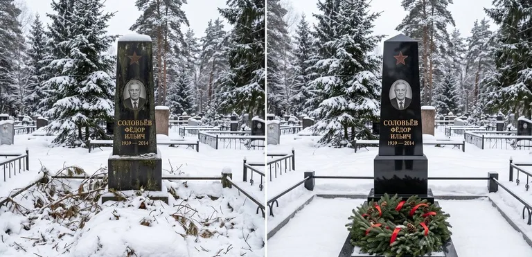 Уборка старого памятника до и после в Москве