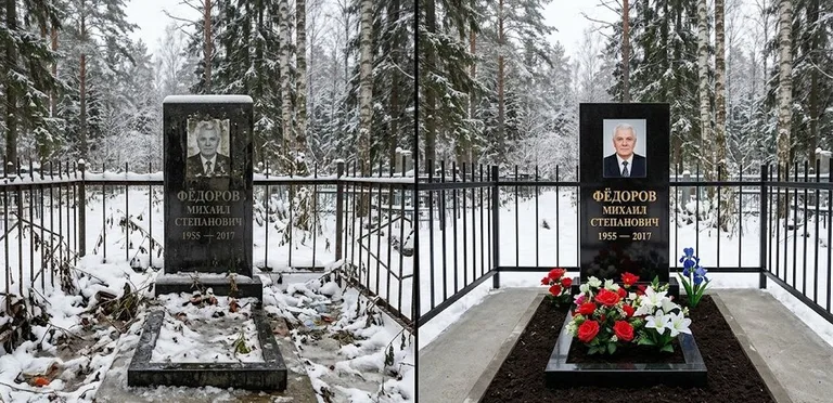 Диптих №20: тротуарная плитка вокруг памятника отмыта аппаратом высокого давления в Москве