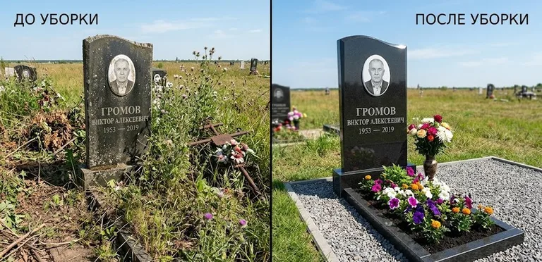 Уборка участка с обелиском до и после в Москве