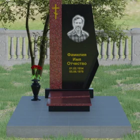 Комбинированный памятник с колонной из красного гранита — П008