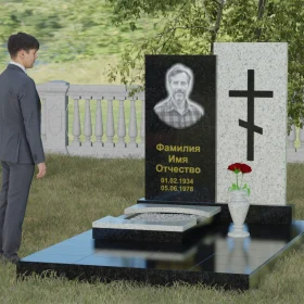 Гранитный монумент с православным крестом - П022
