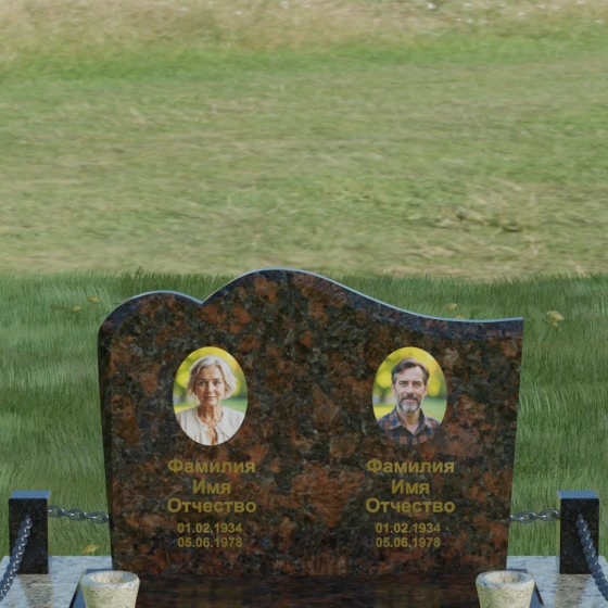 Горизонтальный памятник-волна для двоих, гранит Дымовский