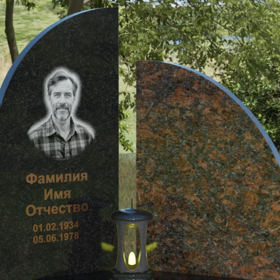 Гранитный монумент с асимметричной стелой и лампадой, гранит Габбро-диабаз