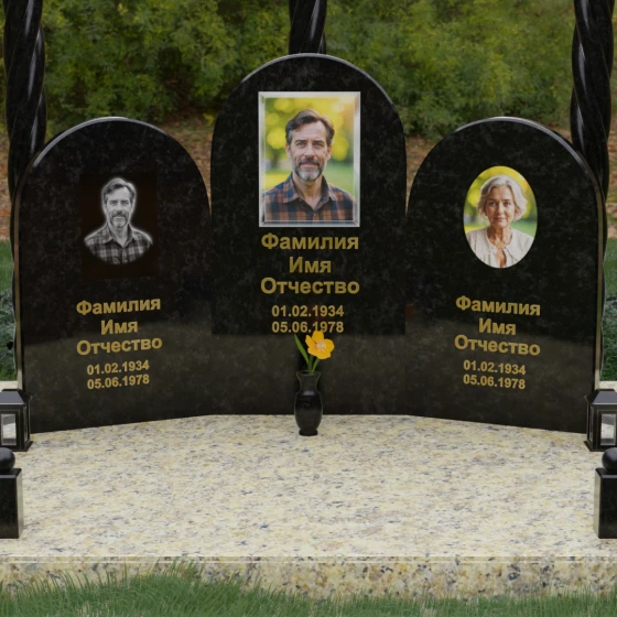 Мемориальный комплекс с витыми колоннами, гранит Габбро-диабаз