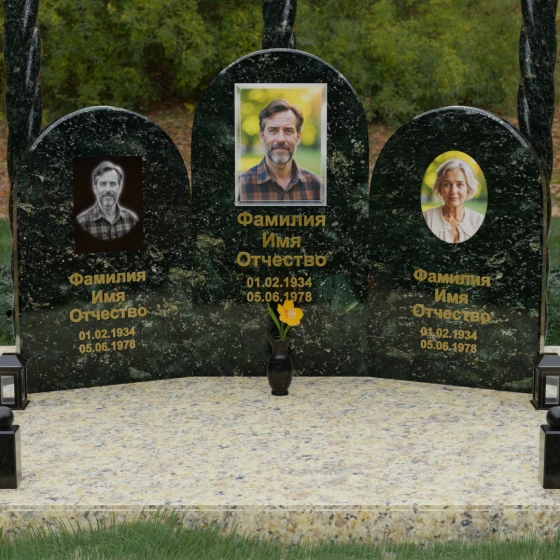 Мемориальный комплекс с витыми колоннами, гранит Балтик грин