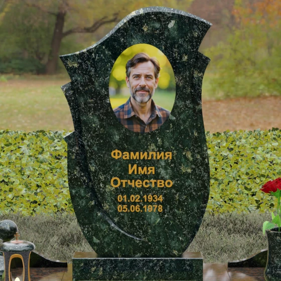 Эксклюзивное надгробие с объемной резьбой, гранит Балтик грин