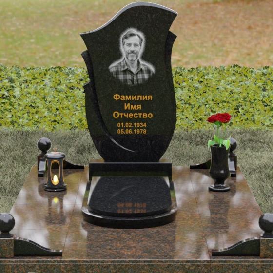 Эксклюзивное надгробие с объемной резьбой, гранит Габбро-диабаз, вид 2