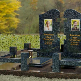 Двойной гранитный памятник-пазл с волной - П118