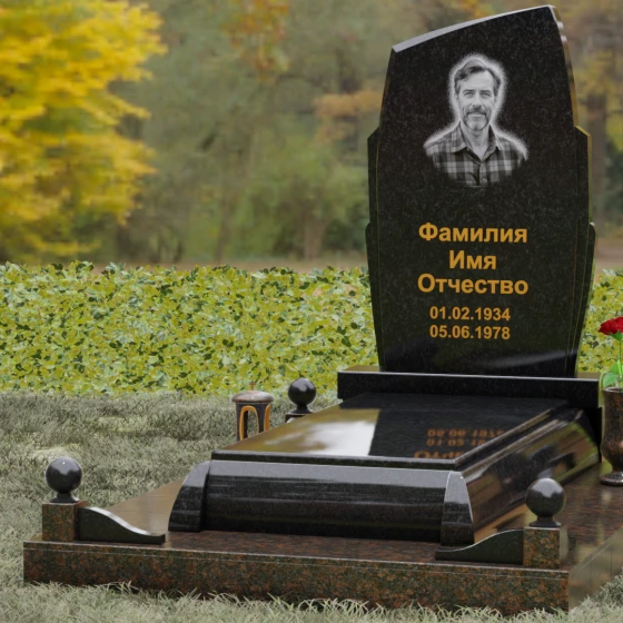 Вертикальный гранитный памятник с диагональным срезом, гранит Габбро-диабаз, вид 4