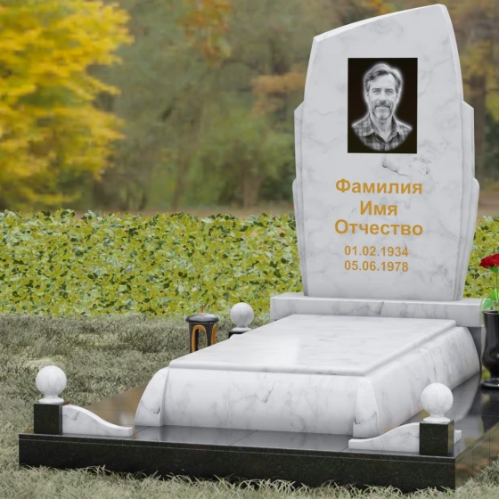Вертикальный гранитный памятник с диагональным срезом, мрамор Тассос, вид 4