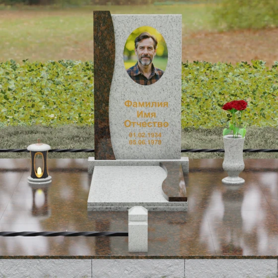 Гранитный памятник с S-образной волной, гранит Мансуровский, вид 2