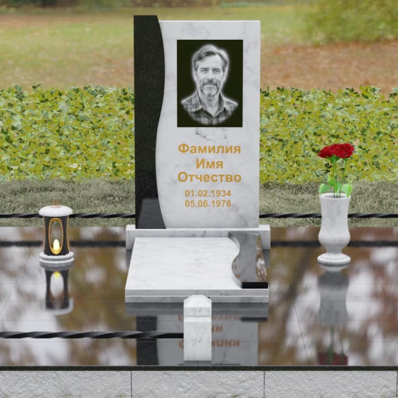 Гранитный памятник с S-образной волной, мрамор Тассос, вид 2