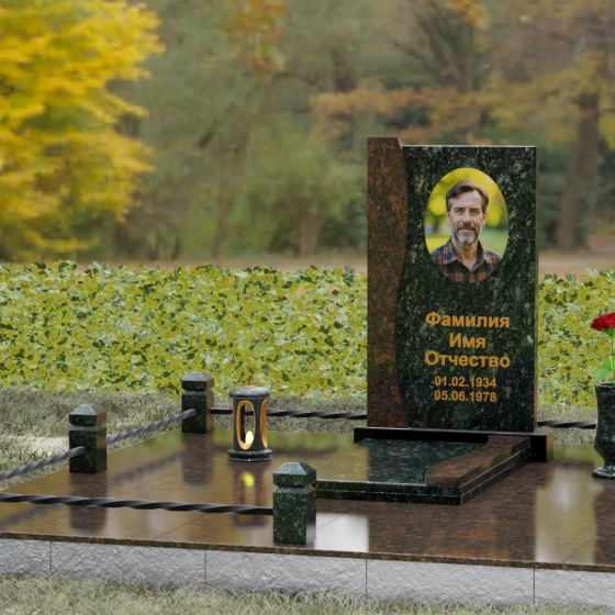 Гранитный памятник с S-образной волной, гранит Балтик грин, вид 4