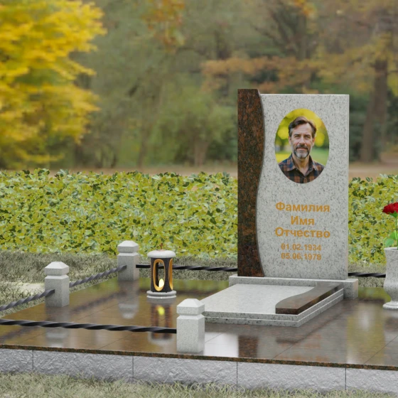 Гранитный памятник с S-образной волной, гранит Мансуровский, вид 4