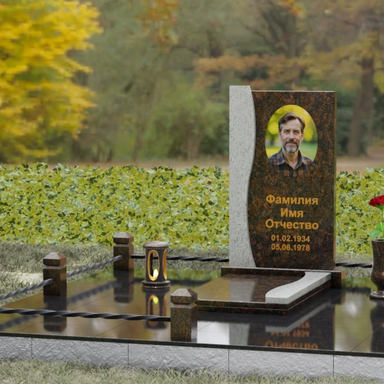 Гранитный памятник с S-образной волной, гранит Дымовский, вид 4