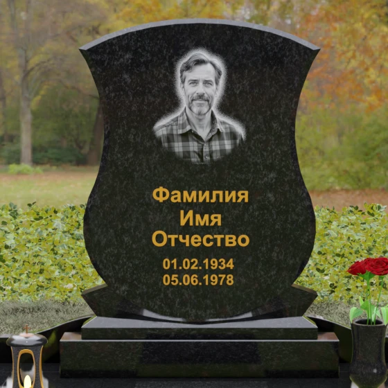 Гранитное надгробие с фигурными столбиками и мощением, гранит Габбро-диабаз