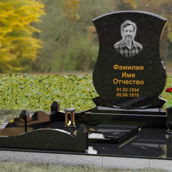 Гранитное надгробие с фигурными столбиками и мощением, гранит Габбро-диабаз, вид 4