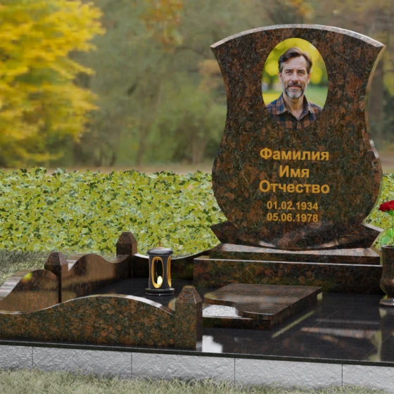 Гранитное надгробие с фигурными столбиками и мощением, гранит Дымовский, вид 4
