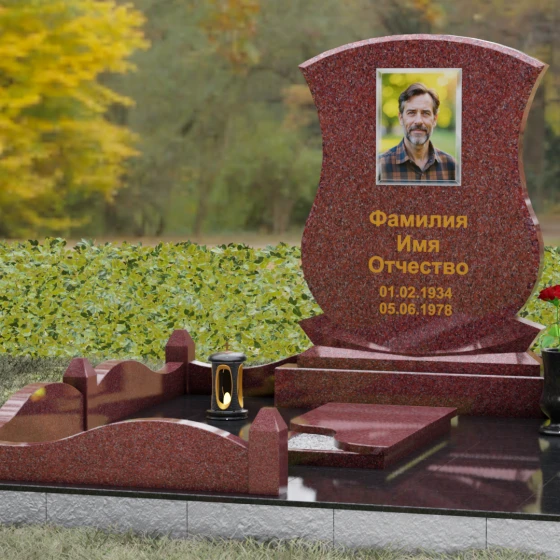 Гранитное надгробие с фигурными столбиками и мощением, гранит Лезниковский, вид 4