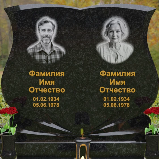Горизонтальный гранитный памятник в виде книги с лучами, гранит Габбро-диабаз
