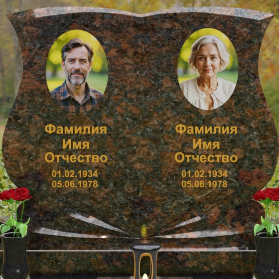 Горизонтальный гранитный памятник в виде книги с лучами, гранит Дымовский