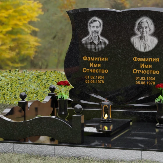 Горизонтальный гранитный памятник в виде книги с лучами, гранит Габбро-диабаз, вид 4