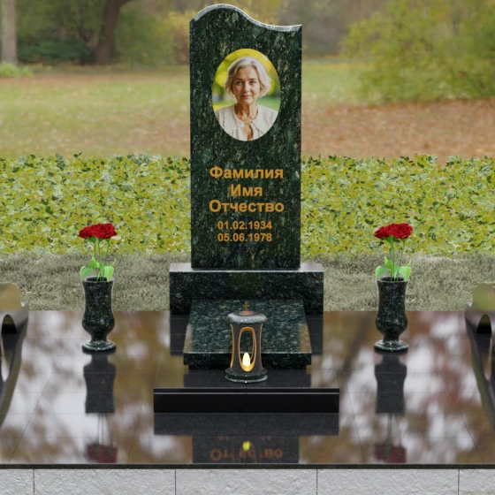 Мемориальная композиция из Гранита с волной, гранит Балтик грин, вид 2