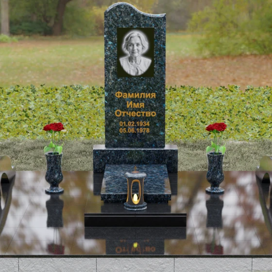 Мемориальная композиция из Гранита с волной, гранит Блю Перл, вид 2