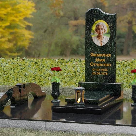 Мемориальная композиция из Гранита с волной, гранит Балтик грин, вид 4