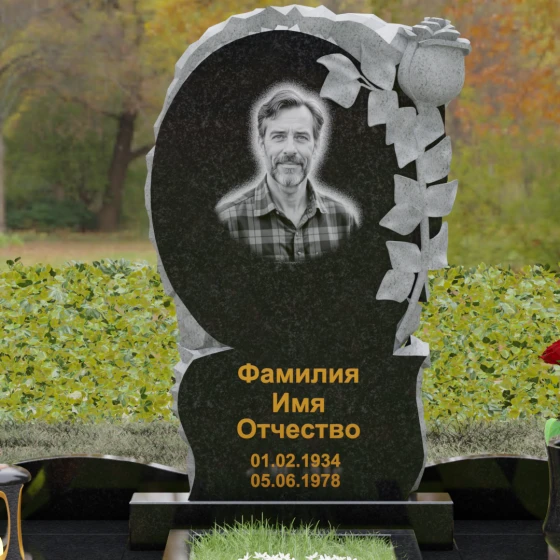 Ритуальное изделие из Гранита с рельефной розой, гранит Габбро-диабаз