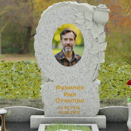 Ритуальное изделие из Гранита с рельефной розой, гранит Мансуровский