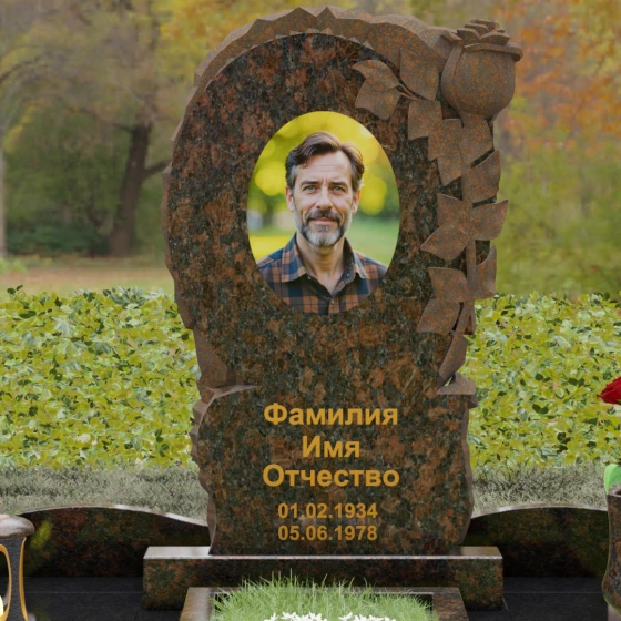 Ритуальное изделие из Гранита с рельефной розой, гранит Дымовский