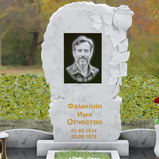 Ритуальное изделие из Гранита с рельефной розой, мрамор Тассос