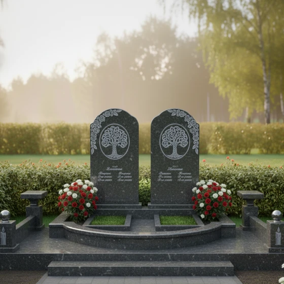 Двойной памятник-арка с Древом Жизни, гранит Габбро-диабаз