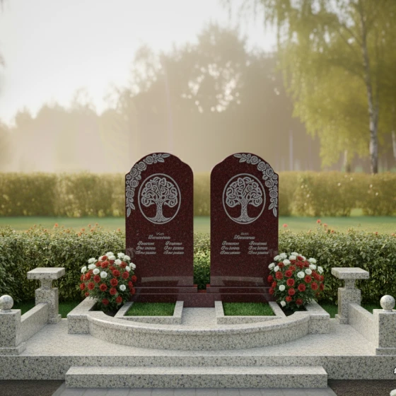 Двойной памятник-арка с Древом Жизни, гранит амфиболит