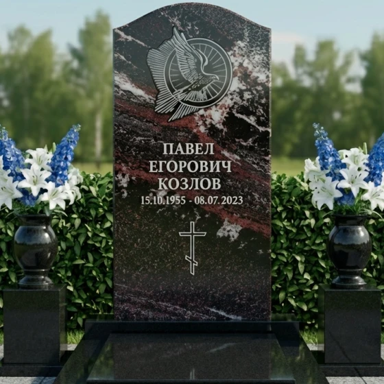 Памятник с парящим голубем и аркой, гранит амфиболит