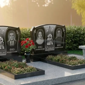 Двойной православный гранитный монумент с куполами - ПН071