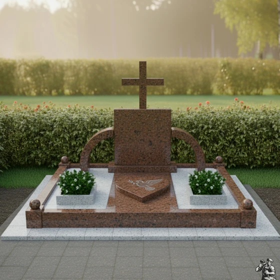 Комбинированный памятник с крестом и сердцем, гранит Дымовский