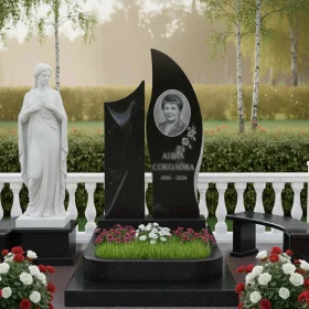 Элитный памятник с лилией и асимметричной волной - ПН105