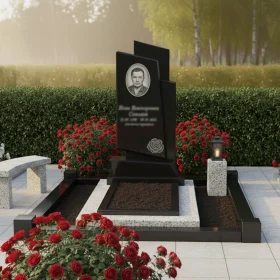 Мемориальная композиция с розой и асимметричными блоками - ПН116