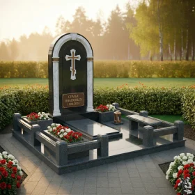 Элитный комбинированный памятник-арка с крестом - ПН168