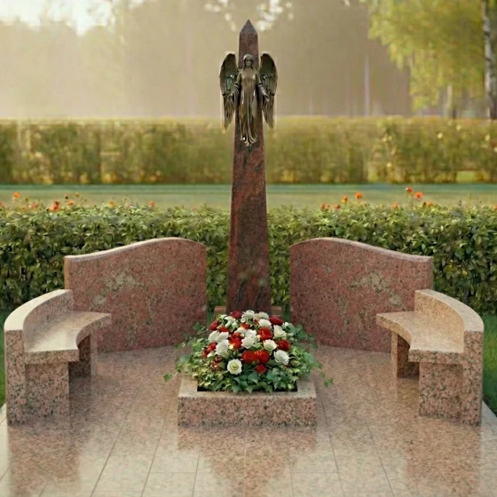Элитный гранитный памятник с ангелом и волнами, гранит Дымовский