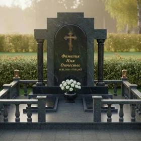 Гранитный памятник с колоннами и крестом - ПН192