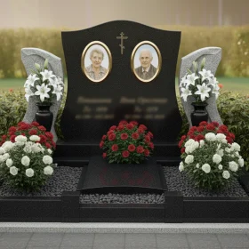 Гранитный памятник с аркой и крестом на могилу – ПН199