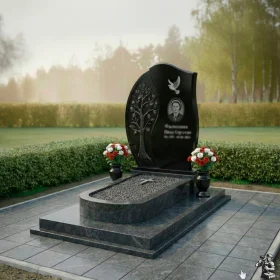 Гранитный мемориал с деревом и голубем - ПН227