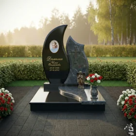 Комбинированный памятник с крестом и ангелом – ПН241