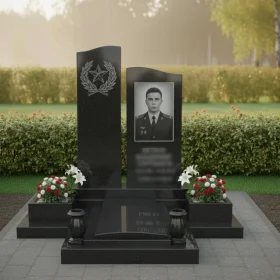 Гранитный мемориал из двух стел со звездой и венком - ПН305