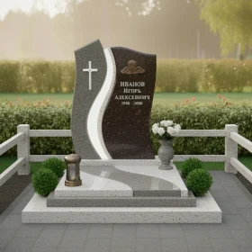 Православный памятник с крестом и ангелом из гранита - ПН351