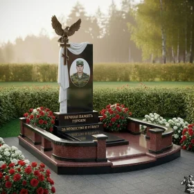 Гранитный памятник с орлом, крестом и драпировкой — ПН406